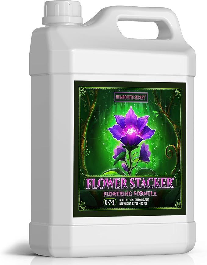 Humboldts Secret Flower Stacker | 0-7-5 Bloom Booster with Vitamin B1 | High Phosphorus Potassium Flowering Nutrients | Potting Soil Hydroponics Coco | Indoor & Outdoor Plants | 1 Gallon
