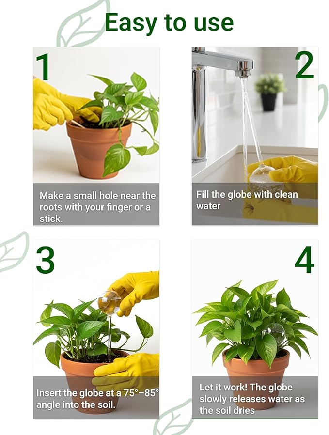 4 Pack Self Watering Globes for Plant, Iridescent Glass Rainbow Watering Bulbs, Automatic Plant Waterer for Indoor & Outdoor Potted Plants，Vacation Plant Watering Devices System，Plant Watering Devices