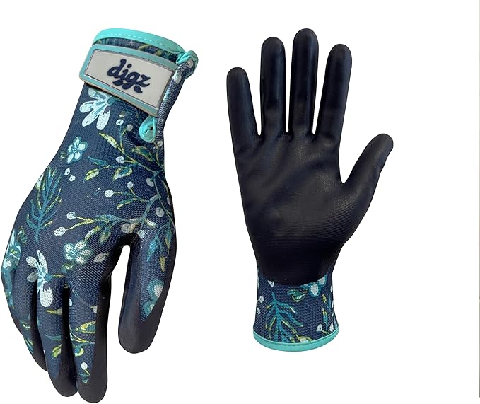 Digz Medium Comfort Grip Garden Gloves, Knit Shell, Latex Free, Navy