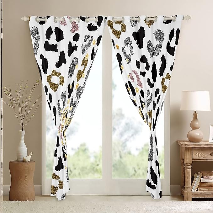 Feelyou Eiffel Tower Curtains Leopard Print Window Curtains Bedroom Living Room Kids Room Decor Boys Girls Paris Tower Window Drapes Cheetah Print Window Treatments 52W X 90L，2 Panels