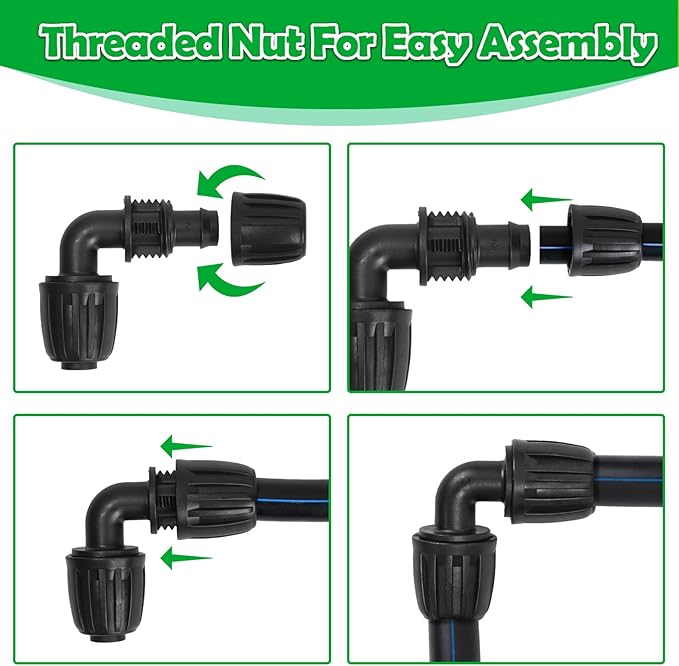 10 Pack 1/2 Inch Drip Irrigation Elbow Fittings (1/2" ID x 0.65" OD) - 1/2'' Drip Line Anti-Drop Barbed Lock Nut Elbow Connectors for 1/2 Inch Drip Irrigation Tubing for Irrigation System