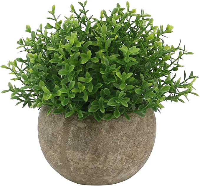 Ogrmar Mini Plastic Faux Plants in Pot/Small Topiary Shrubs Fake Greenery for Bathroom, House Decorations (Green Grass)