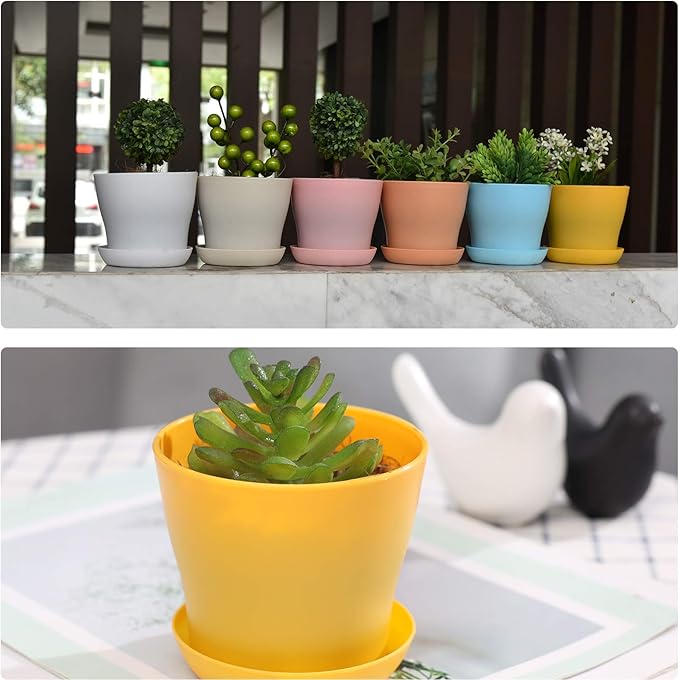 JERIA 16-Pack 4" Plastic Flower Plant Pots Thickened Seedlings Nursery Pots, Colorful Flower Plant Container Seed Starting Pots with Pallet (8 Colors)