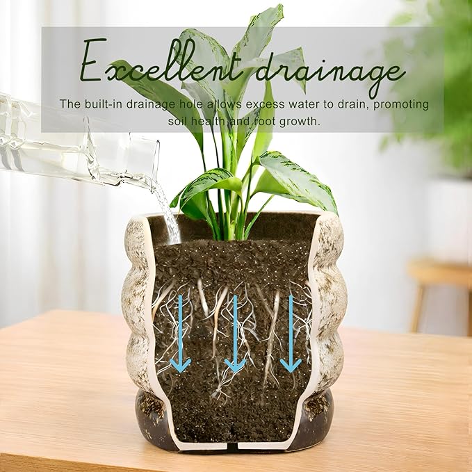 Ceramic 5 inch Plant Pot - Planter for Indoor Plants with Drainage Hole, Flower Pots for Orchid, Succulent,Outdoor Plants, Modern Glaze Planters for Home Office Decor Gift
