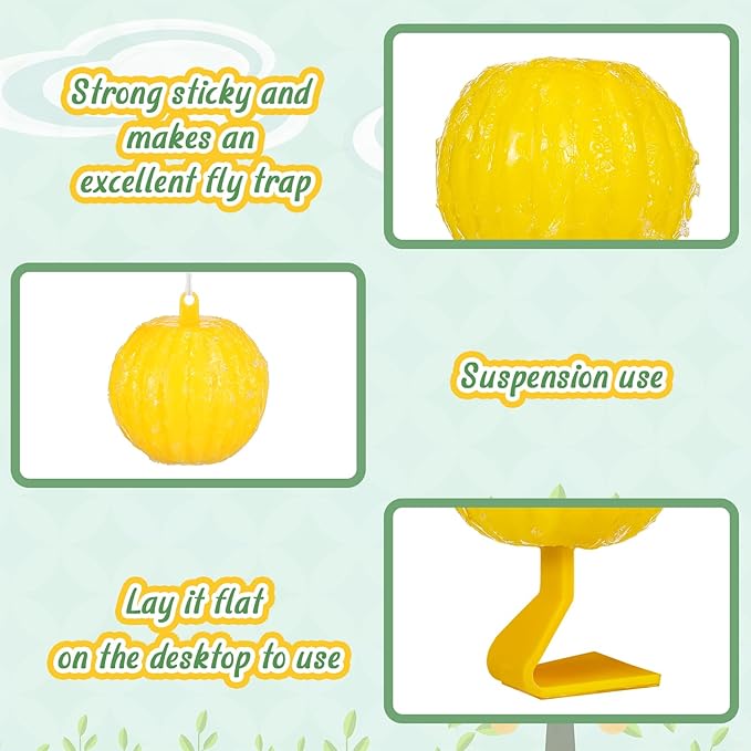 Qualirey 10 Set Sticky Fruit Fly Trap Balls Yellow Adhesive Fungus Gnat Sticky Balls for Plants Fly Catching Sticky Balls Indoor Outdoor Garden Kitchen Fly Gnat Flying Insects Trap Ball Traps