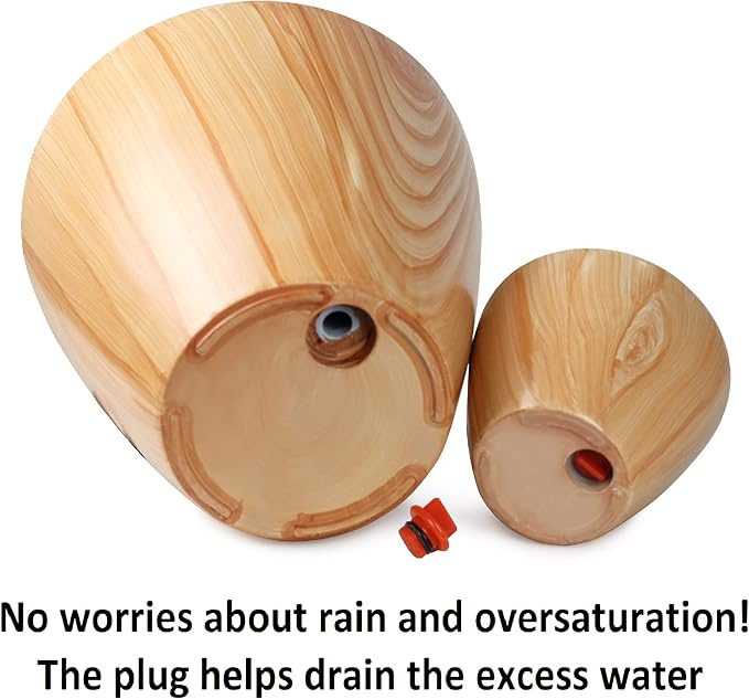 Set of 2, Smart Self-Watering Planters for Indoor and Outdoor - Round, Imitation Pine