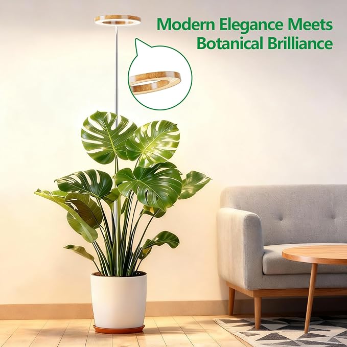 SDOVUERC Full‑Spectrum Grow Lights for Indoor Plants – Adjustable Height Plant Lamp with Wood‑Grain Finish, 6/12/18H Timer, 3 Color Modes, Perfect Plant Lights for Indoor Growing.(Pack 2)