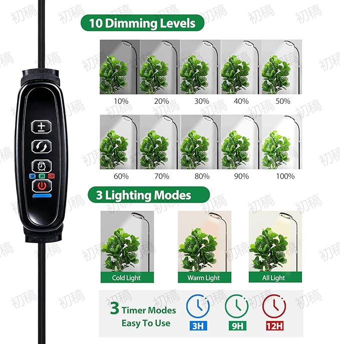Floor Grow Lights for Indoor Plants, Full Spectrum Plant Light with 68" Stand for Growing Large Tall Plants, Black Halo Grow Lamp with 3/9/12H Timer, 3 Light Modes, 10 Dimming