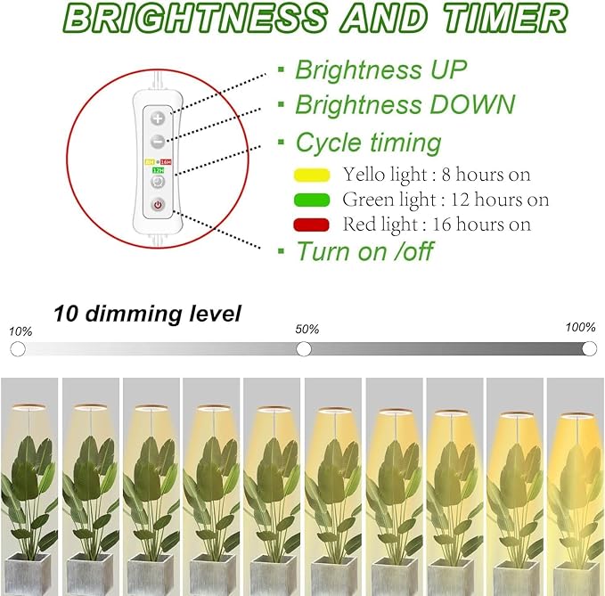 yadoker Plant Grow Light, LED Growing Light Full Spectrum for Indoor Plants, Paired with a Soil Tester,Height Adjustable, Automatic Timer, 5V Low Safe Voltage,Idea for Large Plant Light