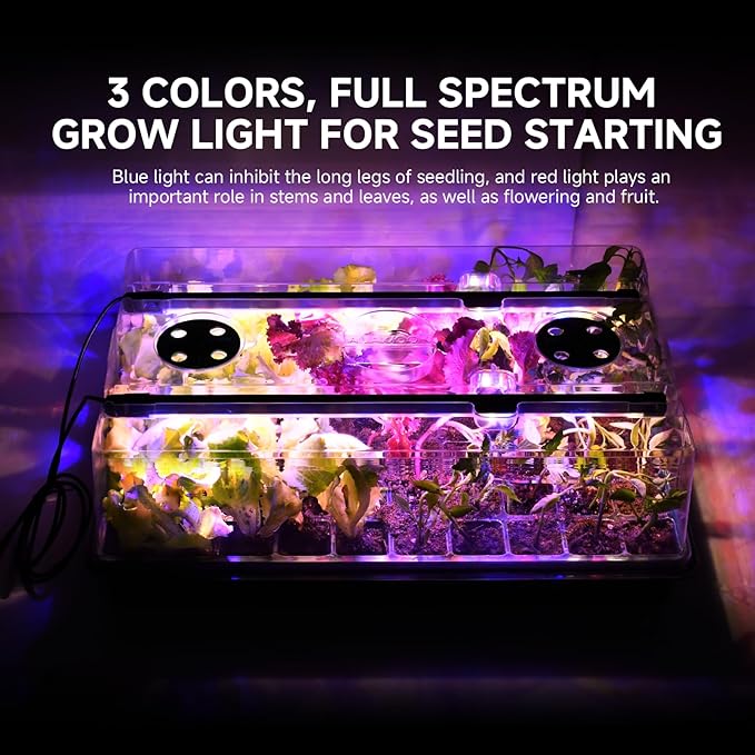 60 Cells Seed Starter Trays with Grow Lights, Color Change Grow Lights for Seed Starting Kit, 3 Timming Set, Indoor Plant Growing Kit for Gardeners, Germination Trays Kits, Gardening Gifts