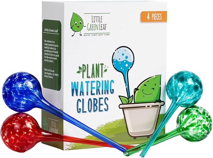 Little Green Leaf Automatic Plant Watering Globes Self Watering Planter Inserts (Set of 4) | Hands Free Multicolor Glass Bulbs | Planter Spikes to Support Indoor & Outdoor Plant Health (350ml)