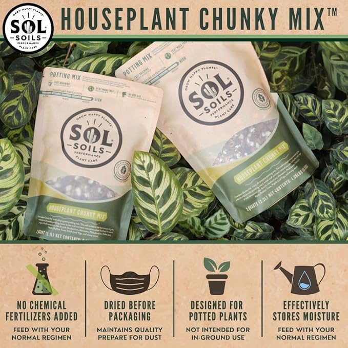 Sol Soils Chunky Houseplant Mix - Fast Draining Soil for Indoor Plants with Coco Coir Chips, Perlite, & Pumice, 2 Quart