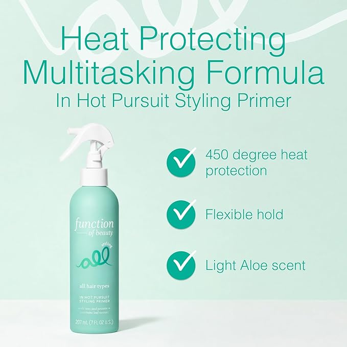 Function of Beauty Heat Protection Spray for Hair, In Hot Pursuit - Lightweight Thermal Heat Protectant Styling Primer with Flexible Hold - Frizz Control & Added Shine with Zero Crunch or Residue