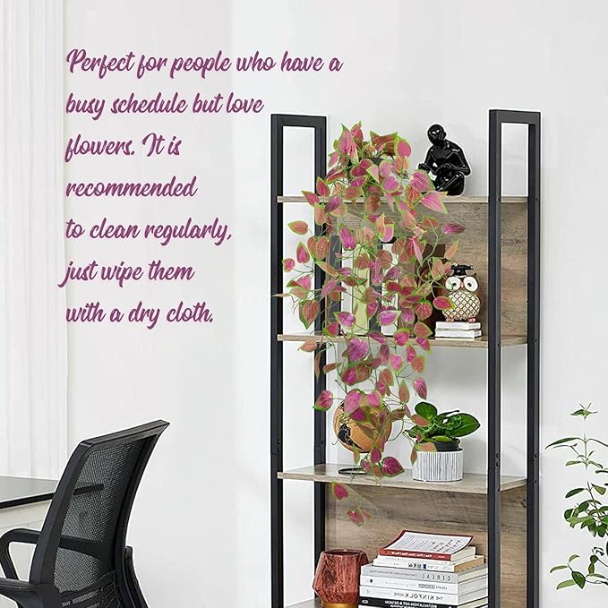LOYWREE 2 Pack Artificial Purple Ivy Hanging Vine Plants - Small Potted Long Trailing Cascading Foliage, Gothic Home Decor for Indoor/Outdoor, Office, Garden & Shelf (Black Pot)