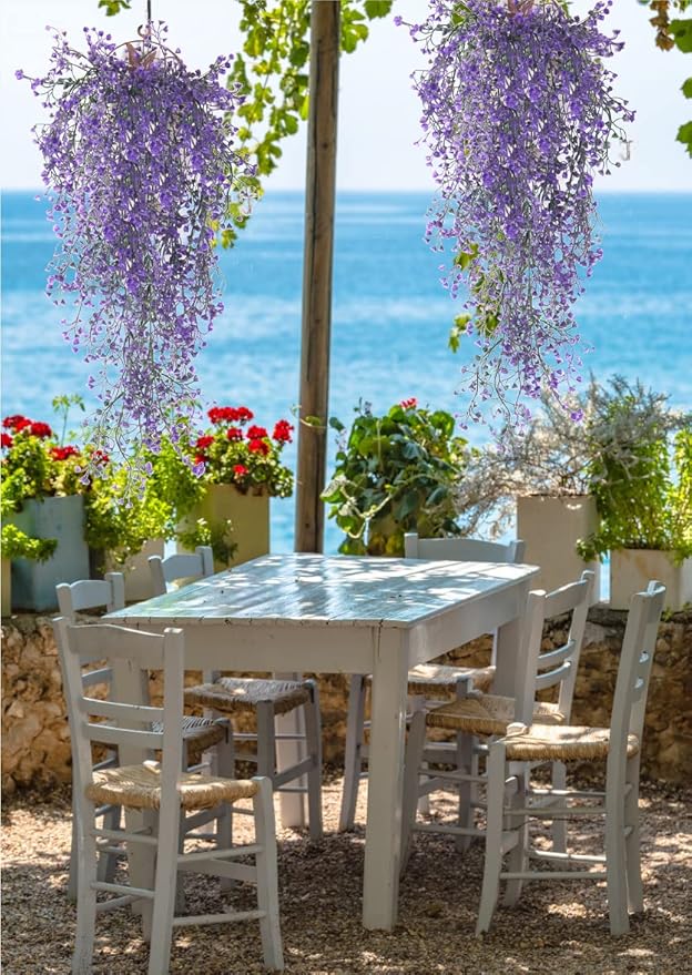 RECUTMS Artificial Hanging Plants Fake Vines Wall Hanging 4Pcs Faux Ferns Leaves Greenery for Spring Home Garden Wedding Party Indoor Outdoor Easter Decorations(Purple)
