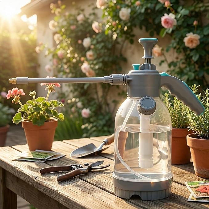 70oz/0.5 Gallon Hand Pump Sprayer,Clear Water Spray Bottle with Measuring Cup and Side Filling Port,Adjustable Nozzles,Portable Pressure Spray Bottle for Spraying Plants,Flowers,Weeds and Cleaning