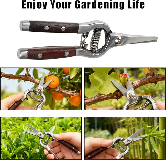 Garvee 2 Pack Garden Pruning Shears for Gardening, Wood Steel Handle Bypass Pruning Shears for Gardening, Curved Straight Garden Shears, Gardening Tools for Plants Flowers Light Branches