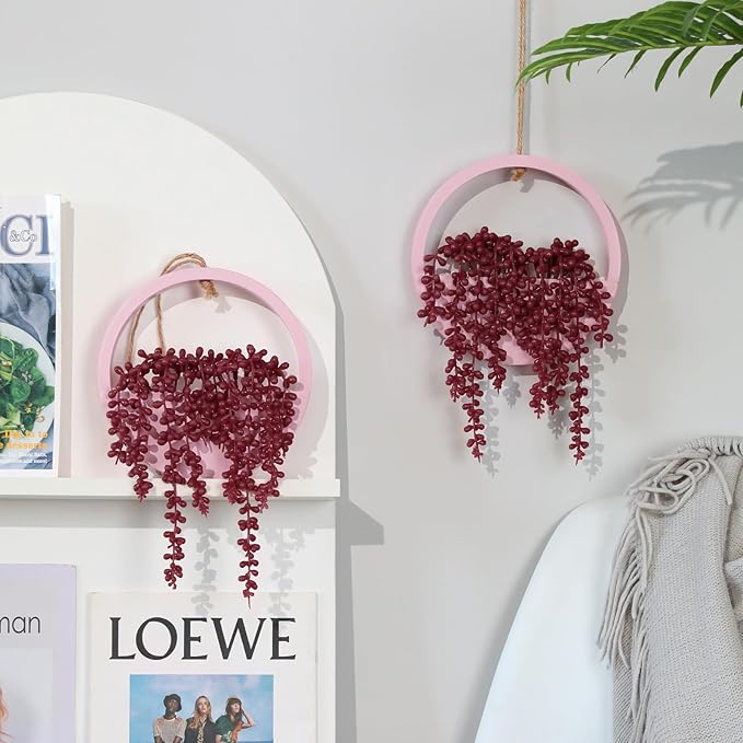 Artificial Hanging Plants Hanging Planter Fake Succulents Artificial String of Pearls with Pot and Lanyard for Home Office Wall Decoration