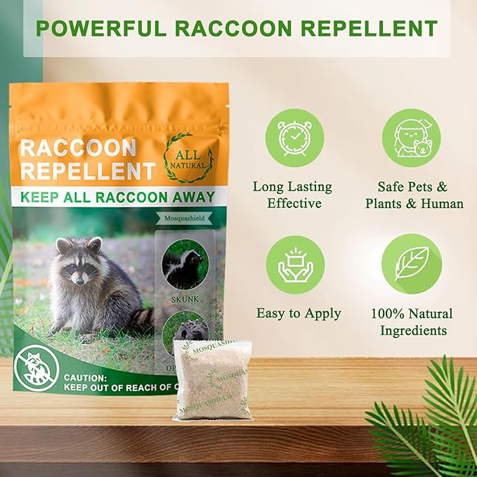 Natural Raccoon Repellent Granules | Eco-Friendly, Non-Toxic & Long-Lasting Protection with Garlic, Peppermint & Wintergreen Oils | Safe for Pets and Children |6-Pack (25g per Bag)