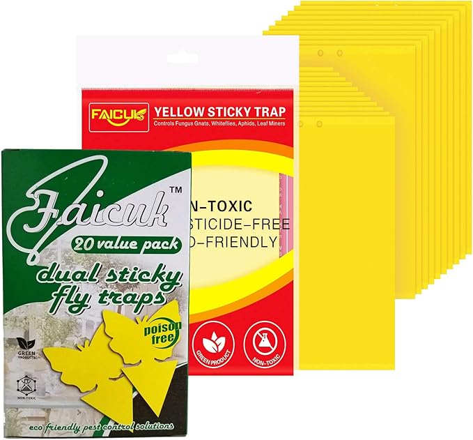 Faicuk 20 Pack Yellow Sticky Traps and 20 Pack Houseplant Stick Trap