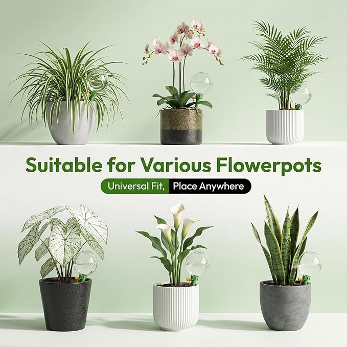4-Pack Self Watering Globes with Covers – Automatic Plant Watering Bulbs, Slow-Release Irrigation Spikes for Indoor/Outdoor Potted Plants, Vacation Watering System, Top-Fill, Fits Most Pots