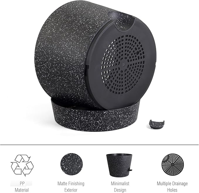 Meowell 12 inch Large Self Watering Pots, Plant Pots with Mesh Drainage Holes for Indoor Outdoor Plants, Plastic Planters with Deep Reservoir for Garden House Flower Plants, Speckled Black