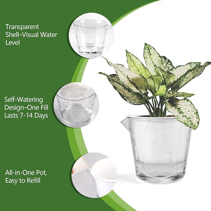 Yummy Sam Self Watering Pots for Indoor Plants, 5 Pack 2Size-7/5 Inch Clear Plastic Planters, Pot for Indoor or Outdoor, for Garden, Flower, Nursery