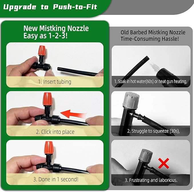 10PCS Push-to-Fit Drip Irrigation Micro Spray Emitters for 1/4 inch Irrigation Tubing, Three-Way Adjustable Atomizing Nozzle, Irrigation Dripper Sprinklers for Garden Greenhouse Agricultural