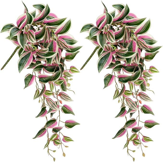 DILATATA Fake Hanging Plants Artificial Hanging Plants 92 Leaves Faux Wandering Jew Hanging Leaves Plants for Wall Shelf Home Indoor Outdoor Decor - 2 Pack