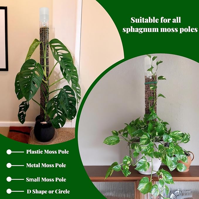 Adjustable Moss Pole Watering Dripper Pro - Self Watering Planter Insert with Flow Control, Plant Watering Globes & Devices, Slow-Release Self Watering Spikes for Monstera/Epipremnum (2, White)