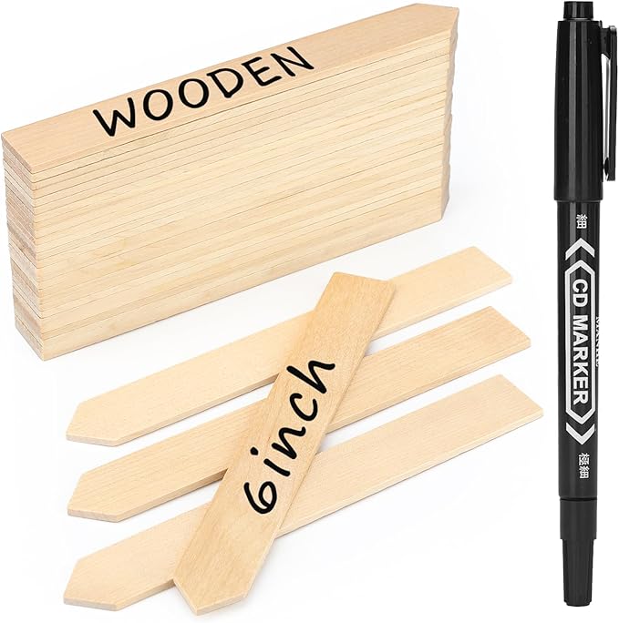 KINGLAKE 50 Pcs 6" Wood Plant Labels,Wooden Garden Plant Tags,Wooden Plant Labels Waterproof Garden Plant Markers,Garden Labels Sticks,Garden Name Stakes for Plants,Vegetable Garden