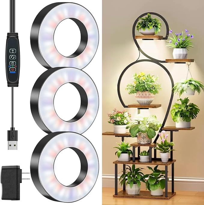 Tri-Head Grow Light for Indoor Plants, 10-Level Dimmable Plant Light with 6H/12H/16H Timer, 144 LEDs Full Spectrum Grow Lamp for Seedlings, 3 Lighting Modes, 7.5ft Long Cord for Under Cabinet, Shelves