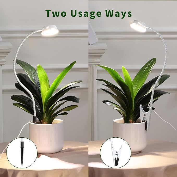 LORDEM Grow Lights for Indoor Plants, Clip-on Gooseneck Plant Lights for Indoor Growing，Full Spectrum LED Plant Light with 5 Dimming Levels,Auto On/Off Timer (6/8/12/16 Hrs),White,3 Packs