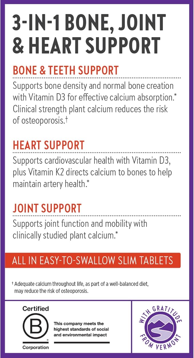 New Chapter Calcium Supplement - Bone Strength Plant-Based USDA Organic Calcium with Magnesium, Vitamin D3+K2, for Bone Health & Joint Mobility, Heart Support, 905 mg dose - 120 Slim Tablets