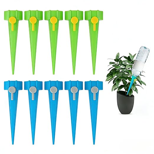 10 Pack Self Watering Spikes for Plant Drip Irrigation System with Adjustable Valve Automatic Waterer for Indoor & Outdoor Pots Self Watering Planter Insert Alternative to Watering Globes