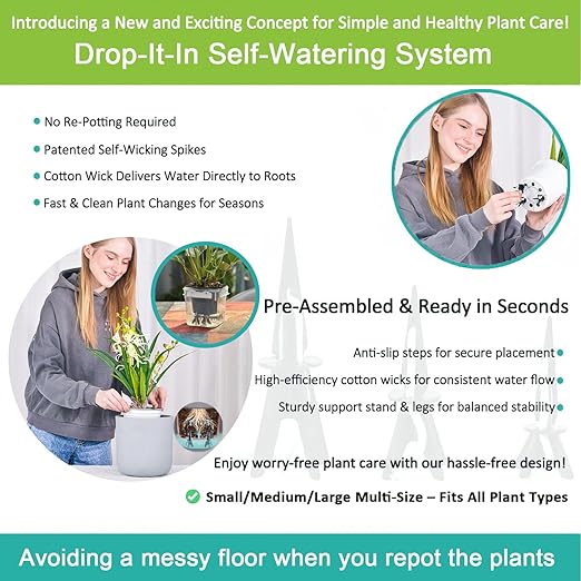 GreenShip 8 Pack Self Watering Planter Insert, Wick Spikes for Plants, Patented Plant Wicks for Self Watering, Plant Stakes for Indoor Outdoor Plants,Vacation Use(Medium for Height 12"-17" Planter)