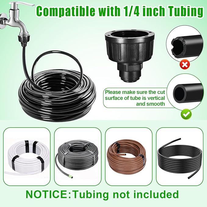 5 Pack US Standard 3/4" to 1/4" Faucet Adapters with Rubber Gaskets,1/4 inch Irrigation Tubing Fittings Garden Faucet to Hose Adapter for 1/4 Inch Drip Irrigation Tubing Garden Irrigation System