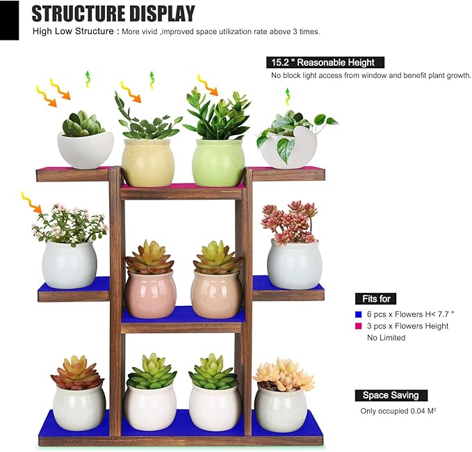 Wood Desktop Plant Stand Indoor Small Windowsill Flower Shelf Tabletop Plant Shelf Holder Display Rack for Succulent Herb in Living Room Office 9 Tiers