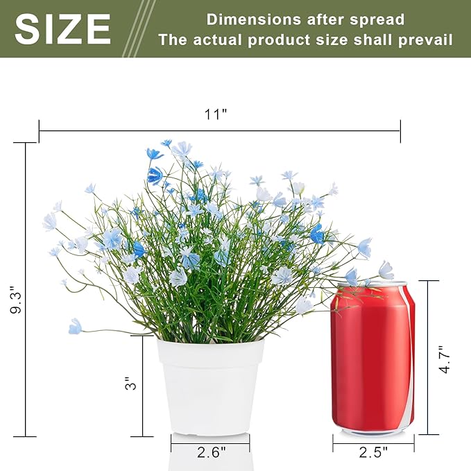 Artificial Babys Breath Potted Fake Plants with Flowers Faux Plants Indoor for Home Office Bookshelf Table Room Decor (Blue)