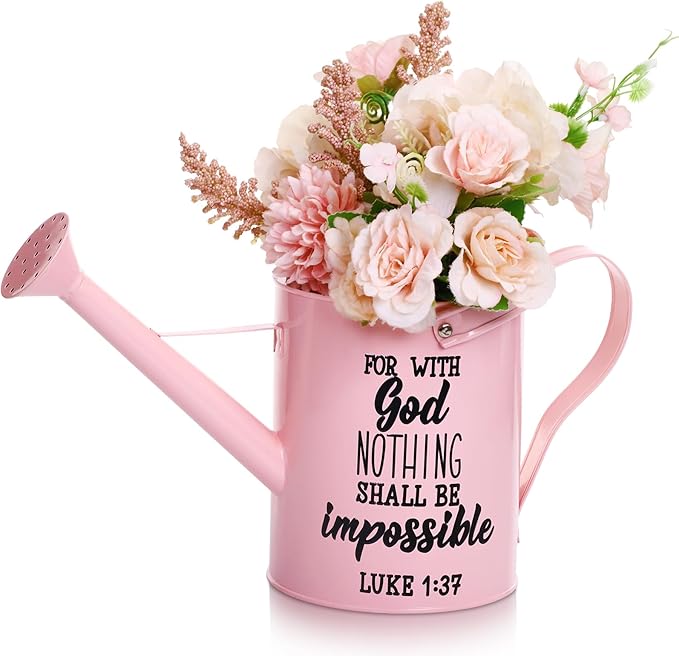 Blueweenly 1. 6l Christian Galvanized Metal Watering Can with Inspirational Bible Verses Small Christian Religious Gardening Can Church Gift for Women for Outdoor House Indoor Plants(Pink,1.6 L)
