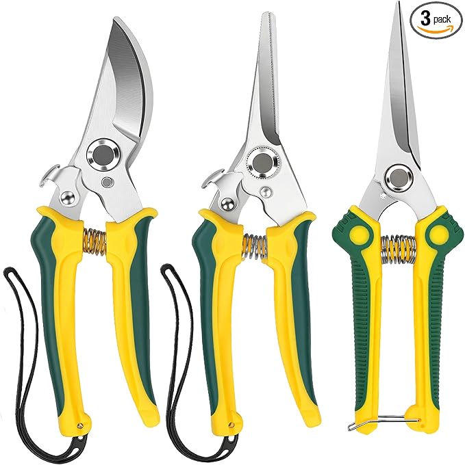 EWPJDK 3 Pack Garden Pruning Shears, Stainless Steel Shears, Gardening Shears, Scissors, Garden Clippers, Pruning Snips, Pruning Shears for Gardening Tools (Yellow+Green)