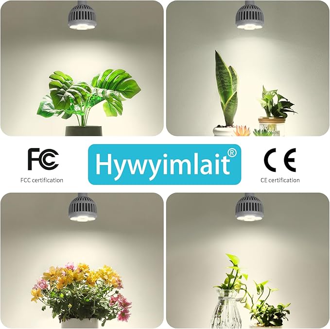 Hywyimlait Grow Lights for Indoor Plants, Full Spectrum 4000K, 22W Plant Light Bulb with High PPFD, E27 Base, LED Energy Saving Grow Light Bulb for Seeding and Growing, 2 Pack
