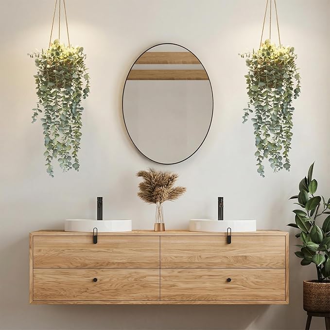 Artificial Hanging Plants in Woven Basket for Wall Decor, Indoor Greenery Full Fake Eucalyptus Leaves, Farmhouse Boho Rustic Home Decoration 1PCS