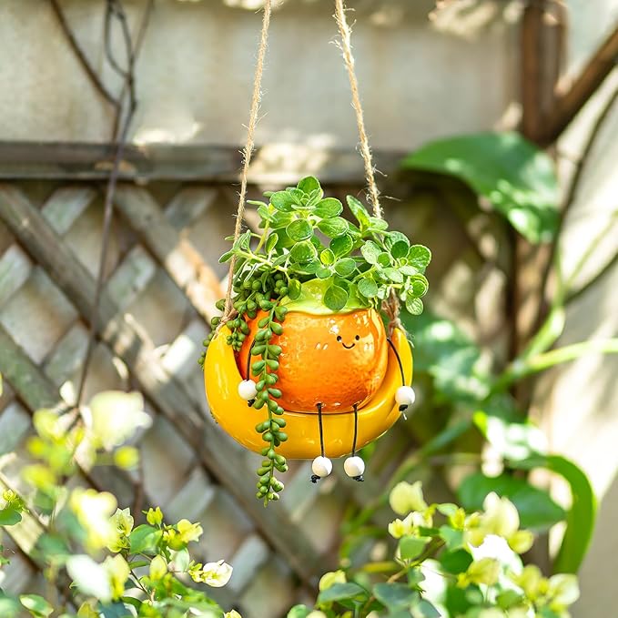 Gardening Plant Gifts for Women: Cute Hanging Planter Gift for Plant Lovers Mother - Smiley Face Small Flower Pot for Succulent Cactus Spider