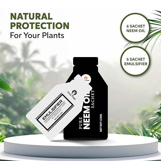 100% Pure Neem Oil Sachets (6-Sachets) with Natural Oil Emulsifier Sachet (6-Sachets) + Ready to Use Sprayer Bottle for Indoor and Outdoor Garden Plants