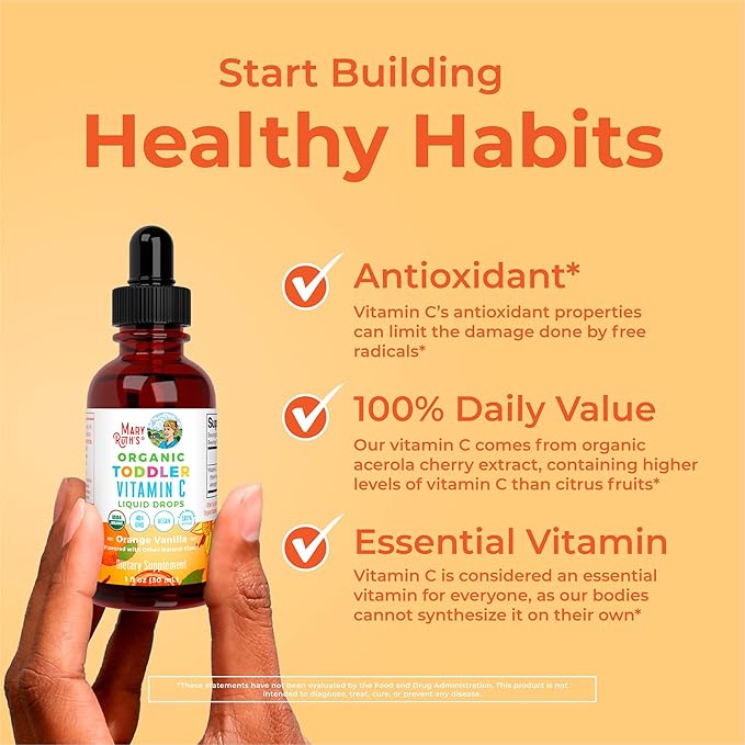 MARYRUTH'S Organic Toddler Vitamin C Drops for Immunity | Ages 1-3 Years | 15 mg Per Serving | Vitamin C for Immune Support & Overall Health | Vegan | Sugar Free | Gluten Free | Non-GMO | 30 Servings