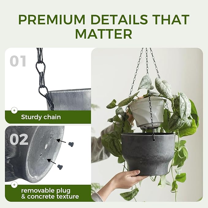 Bamworld Hanging Planters for Indoor Plants 9 Inch Plant Hanger Indoor Hanging Baskets for Plants Outdoor Hanging Plant Pot with Removable Drain Hole Hanging Plant Holder for Garden Home Porch Decor