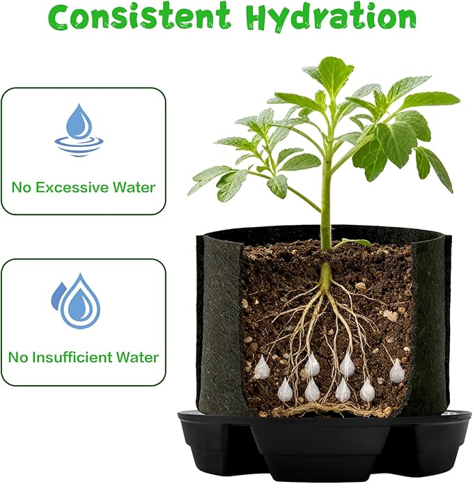Bekith 4 Pack Self Watering Fabric Pot Base, Auto-Irrigation System Plant Saucer for 5 Gallon Fabric Pots, Auto Watering Plant Water Tray for Indoor Grow Tents, Greenhouses, Outdoor Gardens