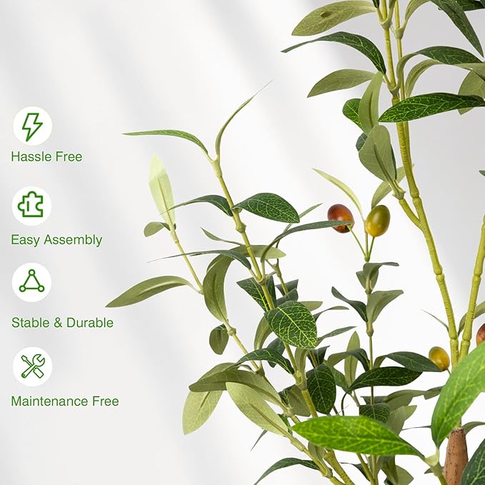 5FT Artificial Olive Tree - Indoor Tall Faux Olive Trees with Planter&Basket, Large Fake Olive Silk Tree Realistic Olive Plants with Branches and Fruits for Home Decor Office Living Room