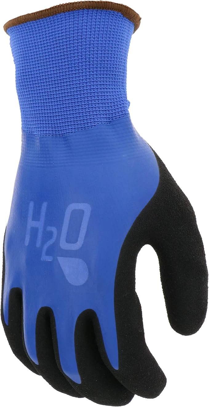 MUD Cobalt Blue H2O Double Dipped Full Latex Coated Palm Garden Work Gloves, Waterproof, Durable, Micro Surface Palm